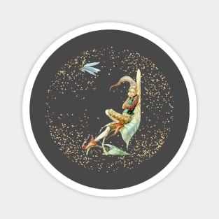 Elf and Dragonfly on Golden Fairy Dust Magnet